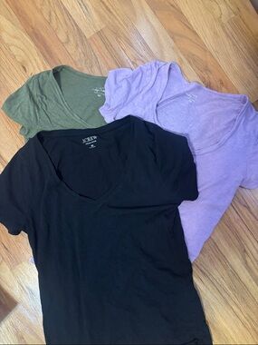 J. Crew Short Sleeve Tee Trio - Black, Lavender, Olive BUNDLE